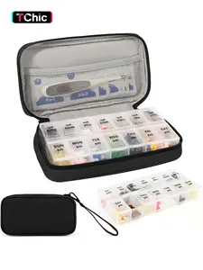 Weekly Pill Organizer 2 Times a Day, Travel Portable Healthcare Pill Box 7 Day with Large Opening, Pill Case with Handle, Pill Dispenser Medicine Organizer for Vitamins, Fish Oils, Medications, Supplements