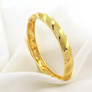 Dubai Gold Bangle for Women,  Petal Design, Middle East Style Stackable Cuff, 18K Gold Plated Statement Jewelry
