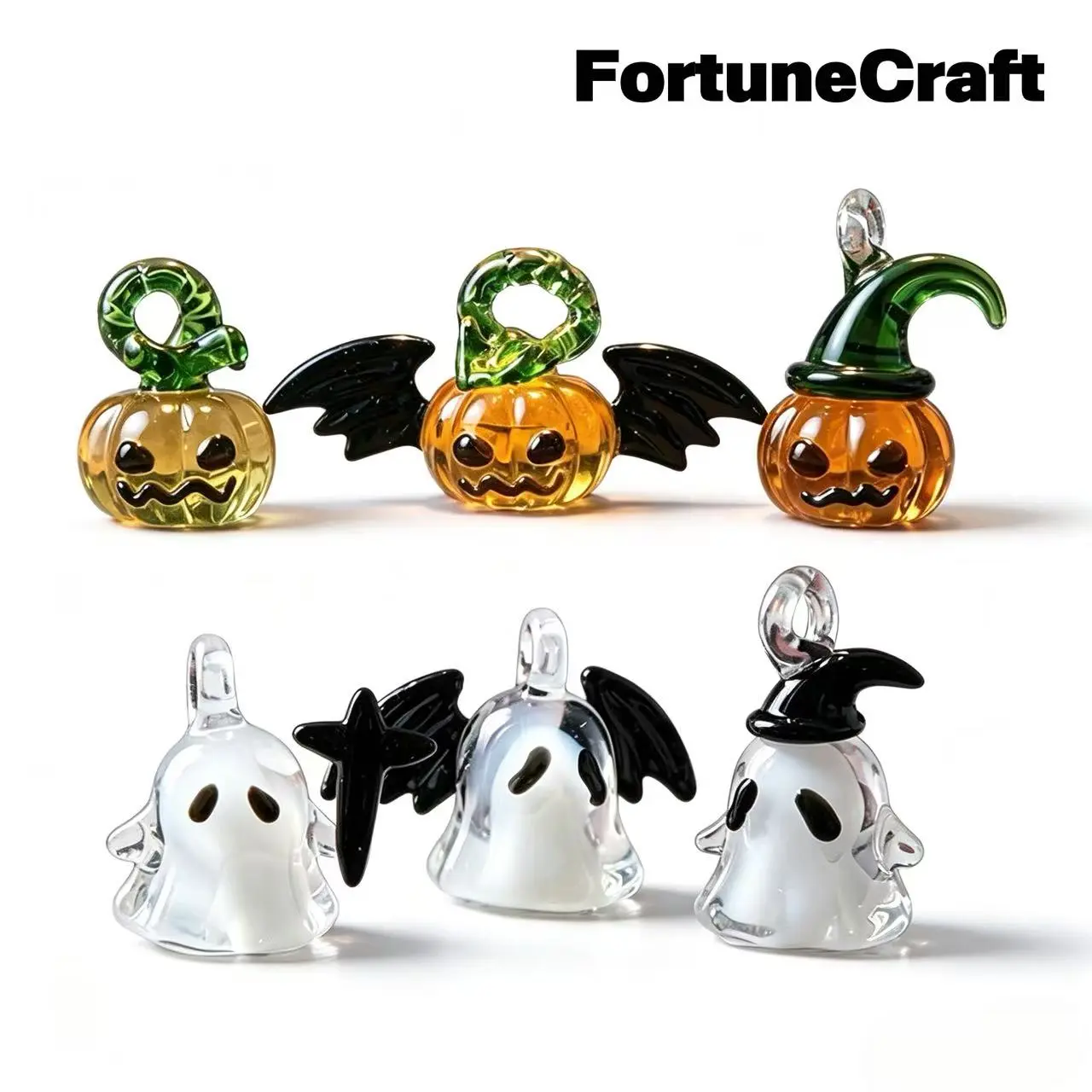 Halloween Ghost & Pumpkin Glass Figurines Set of 3 - Clear Glass Ghosts & Pumpkin with Black Wings, Black Hats, Display for Home Festive Decorations or Car Decoration gift friend best birthday mini boo