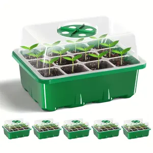 [5pcs Seed Starter Trays Elevated] GKKOWN 5pcs Seed Starter Trays with Elevated Lids, 60-Cell Thickened Design, Adjustable Humidity Vent, Clear Tray for Greenhouse & Garden Use - Green