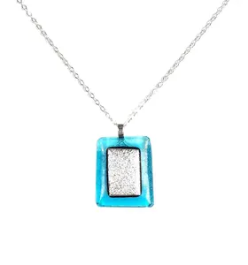 Dichroic Silver on Transparent Blue Fused Glass Necklace