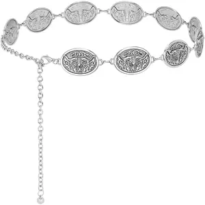 Women Boho Chain Belts For Dresses Jeans Western Cowgirl  Links Belt Adjustable Metal Concho Belt