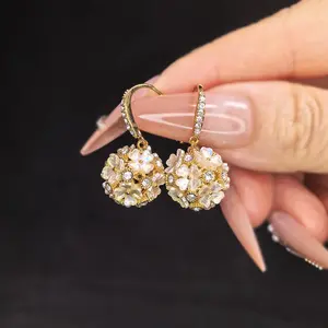 Korean Cute Ball Hook Earrings, Elegant Shell Flower Long Needle Dangle Earrings, Minimalist Versatile Fashion Ear Jewelry Gifts for Women