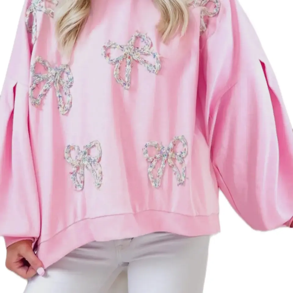 Women's Bow Top with Balloon Sleeves for Comfortable Style - Womenswear Long Sleeve