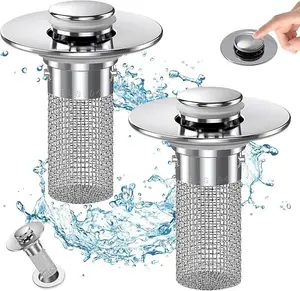Premium Odor Proof Bathroom Sink Drain Stopper - Pop Up Drain with Stainless Steel Filter Basket Hair Catcher, Universal Replacement for 1.1-1.45 Inch