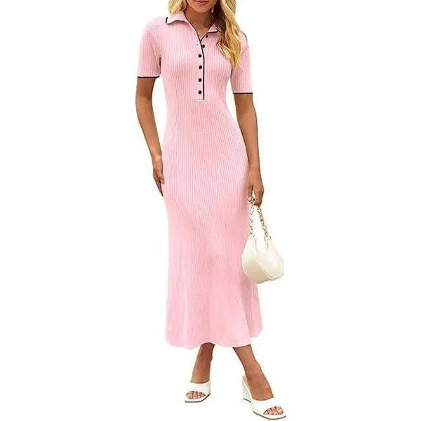 MEROKEETY Women's V Neck Ribbed Knit Maxi Dress Button Short Sleeve Slim Fit Bodycon Sweater Dress - TikTok Shop MEROKEETY Women's V Neck Ribbed Knit Maxi Dress Button Short Sleeve Slim Fit Bodycon Sweater Dress - TikTok Shop