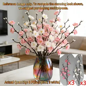 6pcs Large Artificial Cherry Blossom Flowers, Perfect for Easter & Mother's Day Decorations, Enhance Your Home Ambiance