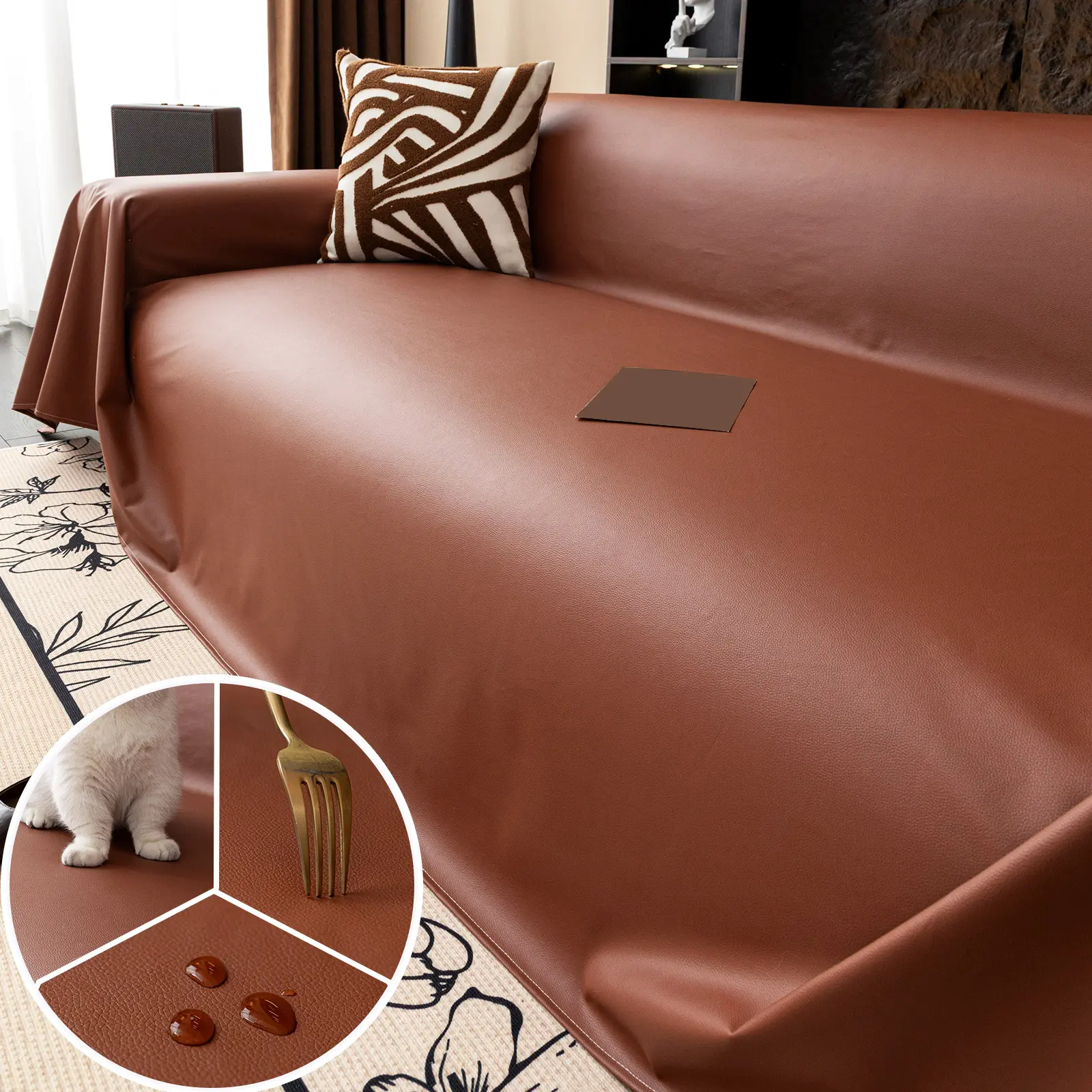 Luxury Imitation Soft Leather Sofa Cover, Slipcovers for Couches and Sofas, Plush and Stylish Anti-Hair Waterproof Cat Scratch Resistant Couch Protector