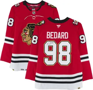 Connor Bedard Chicago Blackhawks Autographed 2025 Red Centennial Season Fanatics Premium Jersey - Fanatics Authentic Certified