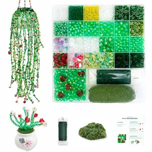 Green Glass Beads Beaded Plant Kit, 5880pcs DIY Leaf Flower Beads for Plant DIY Crafts and Jewelry Making Hanging Suncatchers Crystal Forever Plants with Tutorials Garden Decor Gifts for Adults