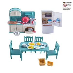 Kids Realistic Kitchen Playset Toy, Includes Table Chairs Refrigerator Stove Utensils Food Accessories, Role-Playing Gift for Boys Girls