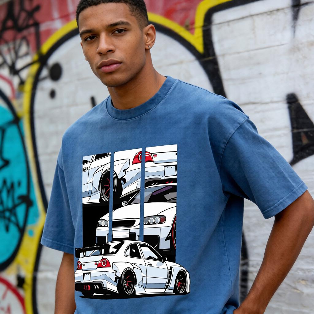 JDM Skyline GT-R R34 Car Washable Direct Spray T-Shirt 260g Heavy Cotton Vintage Modified Car Tee Unisex Casual Top for Car Enthusiasts