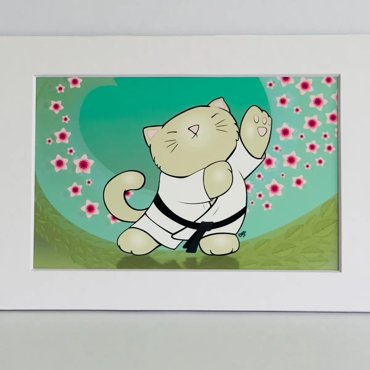 5x7 Tai Chi Kitty Cartoon Art Print for Decorating Kids Rooms