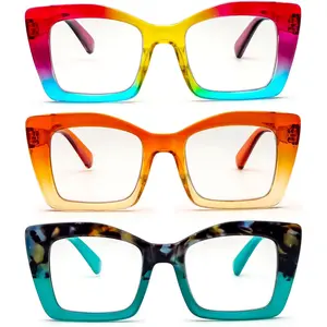 Oversized Square Reading Glasses for Women Blue Light Blocking Oprah Style Thick Frame Readers with Spring Hinge