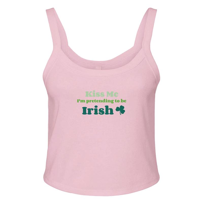 Kiss Me I'm Pretending to Be Irish Women's Micro Ribbed Scoop Crop Tank