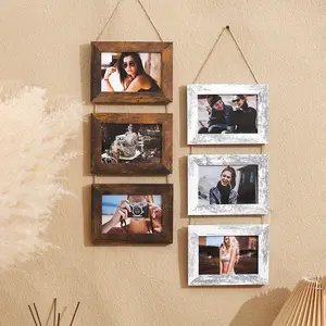 1pcs Composite Wood Picture Frame, 4x6 Inch Wall Hanging Photo Display, Vintage Home Art Decor, Showcases 4/3/2 Photos, Rustic Wall Decoration, Wooden Frame