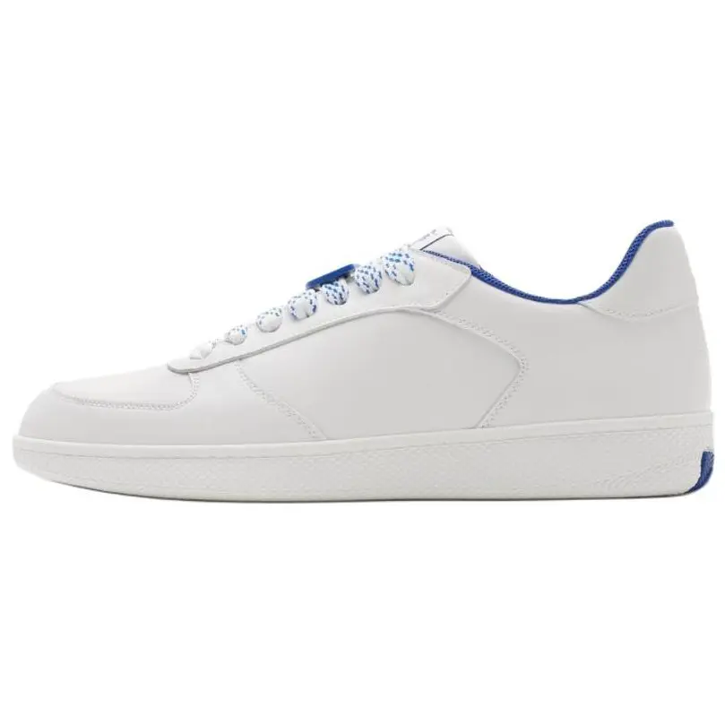 Men's Burberry Terrace Leather Round-Toe Lace-Up Low-Top Closed Trainer Sneakers - White & Blue Classics, Walking Shoes, Maison Mihara Verifiable with Global Authentication Credentials