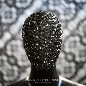 Cryptic Nine Black Rock Black Jewel Mask Handcrafted Stretchable Fabric for Men Women Masquerades Halloween Events