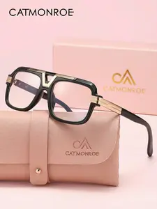 CATMONROE Retro Double Beam PC Material Square Decorative Mirror Frame, Square Eyeglass Frame, Stylish Square Frames, Suitable For Both Men And Women, Daily Office, Home Use, Versatile Gift Item