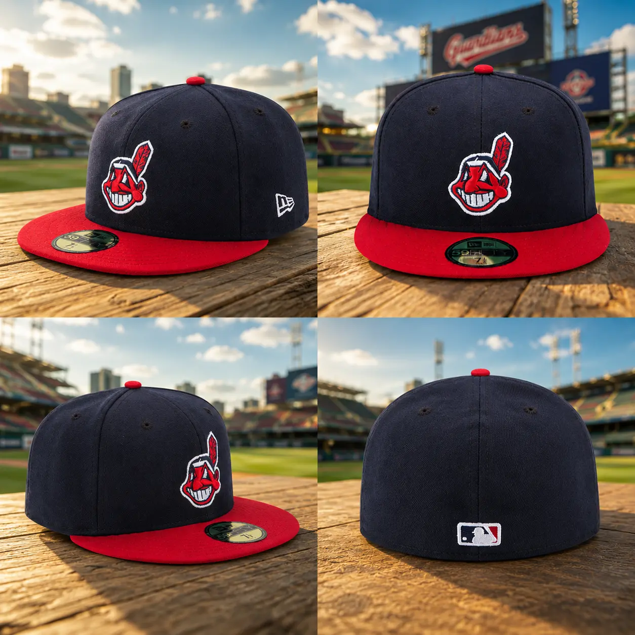 Official Style Cleveland Indians New Era 59FIFTY Hat | Black & Red Flat Bill Fitted Baseball Cap