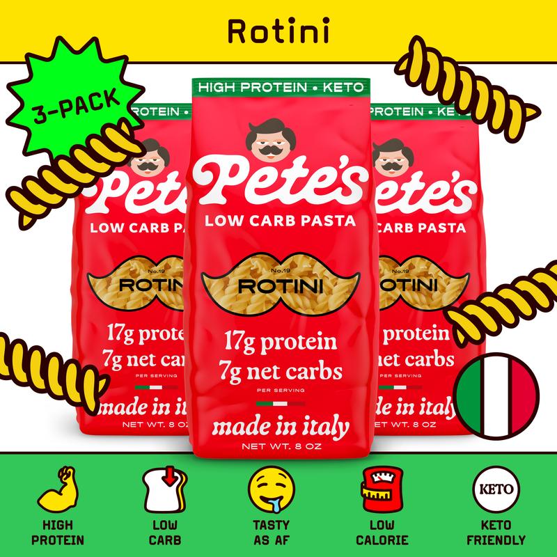 Pete's High Protein, Low Carb Pasta - Rotini, Healthy, Keto, Made in Italy