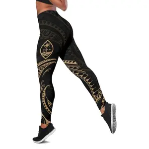 Guam Polynesian Women’s Leggings – Gold Tribal Wave