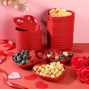 10pcs Romantic Heart-Shaped Dinner Plates, Multifunctional Microwave Safe, Durable Plastic, Ideal for Parties, Weddings, Valentine's Day