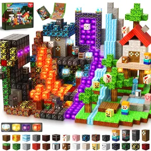 Magnetopia 200 PCS Magnetic Building Blocks with Light Blocks - Easter Magnet Toys for Kids Age 3+, Stackable Magnetic Cubes