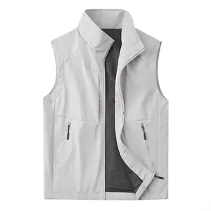 Men's Casual Light Gray Vest - Stand Collar, Mesh Lining, Zipper Closure, A Must-Have Trendy Outdoor Jacket