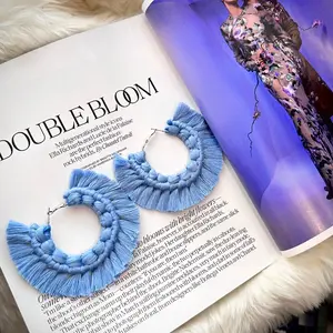 Fashionable Statement Making Pop of Color Oversized Macrame Fringy Boho Goddess Earrings