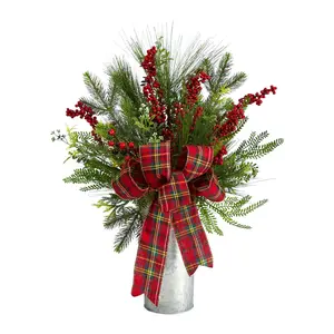 Nearly Natural 28" Holiday Winter Greenery, Berries, Bow Decor