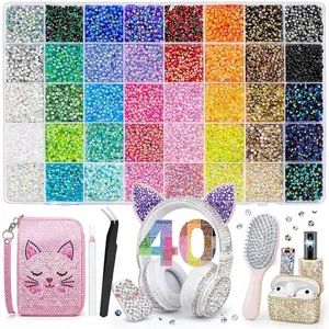 40000Pcs 40 Color Jelly Synthetic Rhinestones for Bedazzling, 3mm Multicolor Resin Flatback Synthetic Gems for Diamond Art, Bedazzler Kit for Crafting Book Shoes Nail Art
