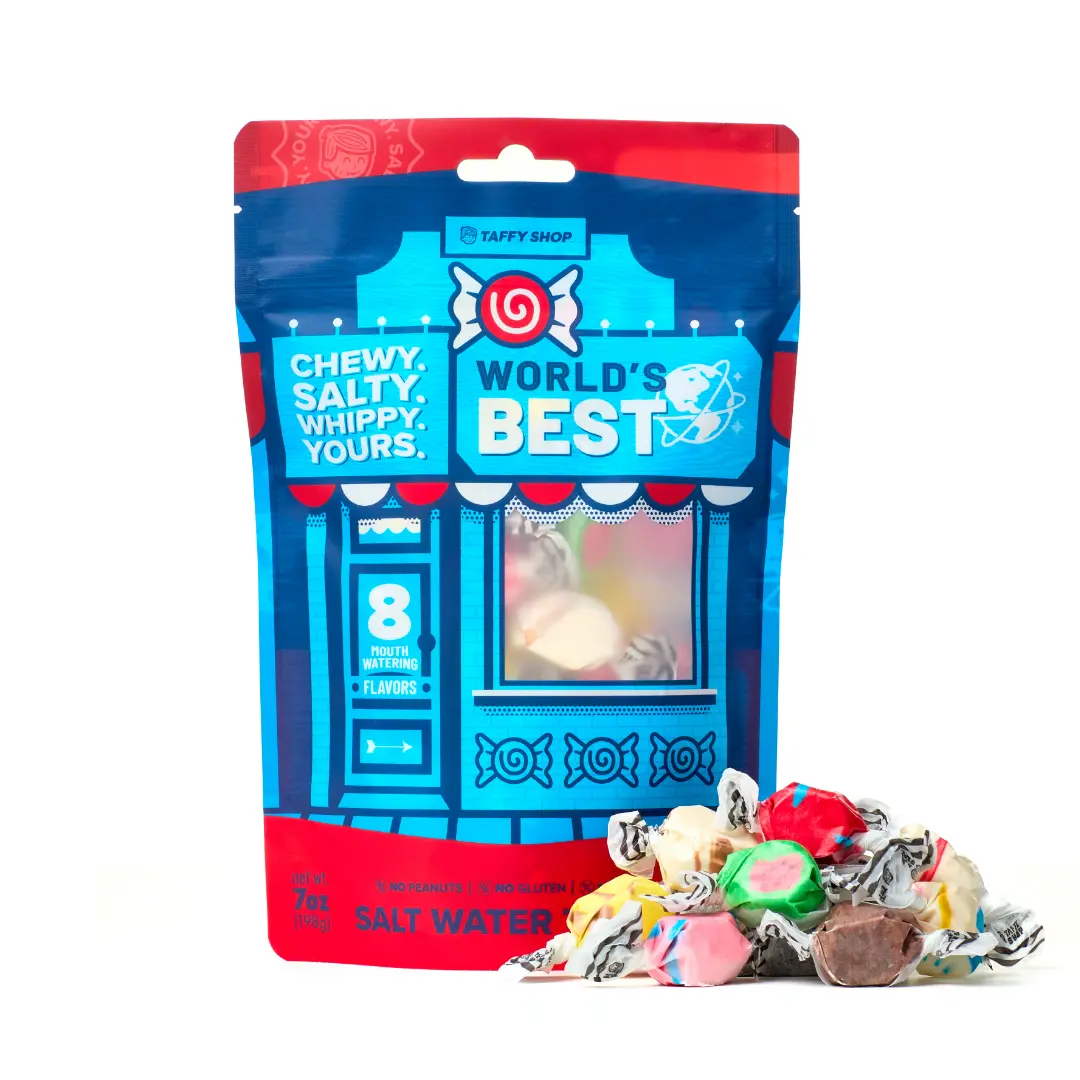 Taffy Shop, World's Best Salt Water Taffy Bag (7oz) - Gourmet Soft, Sweet & Chewy Candy