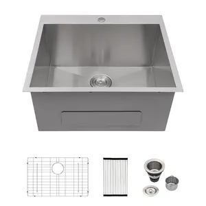 Logmey 25" x 22" Drop-In Laundry Utility Sink｜16 Gauge SUS304 Stainless Steel Single Bowl ,25"x22"x12", Memorial day