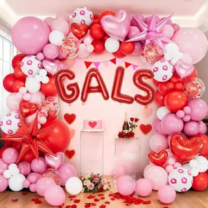 Galentines Day Balloon Arch Kit, 155PCS Pink Red Balloon Garland with GALS Letter Foil Balloons + 200 Rose Petals, Heart Confetti Balloons for Girls Night, Valentine’s Day Party Decorations