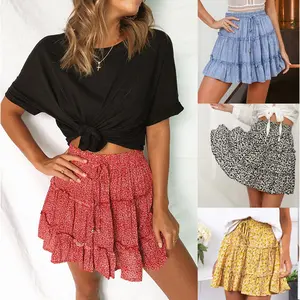 2026 Summer Women High Waist Ruffled Floral A Line Mini Skirt European American Fashion