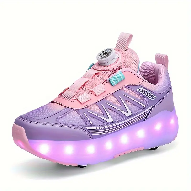 Girls' Rechargeable Light-Up 4-Wheel Detachable Children's Roller Skate Shoes