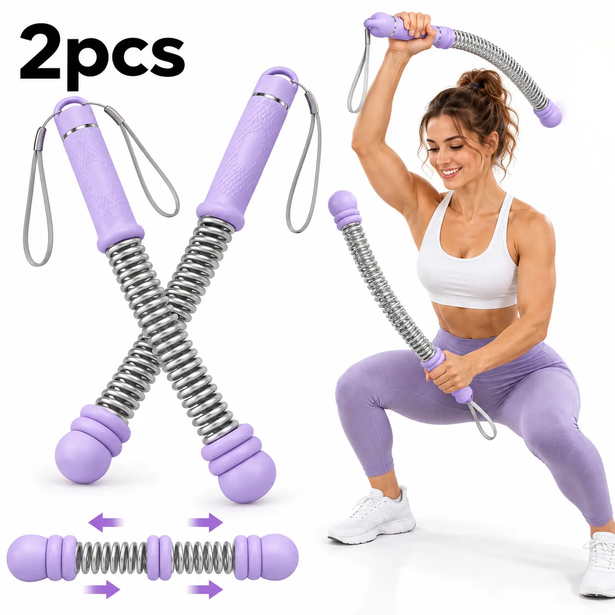 New Upgrade Weighted Cordless Battle Ropes with Adjustable Weights – Quiet Ropeless Fitness Equipment with Rebound Power, Reinforced Steel Spring, 44cm, Portable Space-Saving Home Gym Workout Gear for Men & Women, Indoor & Outdoor Training