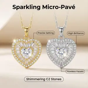 Two-Tone Gold & Silver Heart Pendant Necklace — An Elegant, Fashionable, and Fully Crystal-Embellished Heart-Shaped Necklace. Perfect as a Matching Set for Couples, or as a Special Gift for Birthdays, Holidays, and Mother's Day.