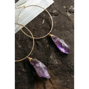 Spears Of Courage Amethyst Gold Hoop Earrings