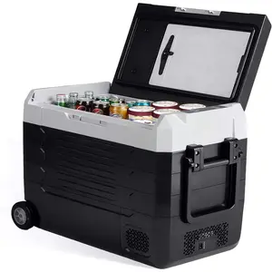 Large 53QT 12V Car Fridge Freezer Dual Zone Electric Cooler with Wheels & Cutting Board Battery Protection & Smart App Control for Travel & Outdoor