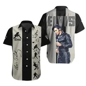 Elvis Button Shirt, King Of Rock Hawaiian Shirt, Button Up Shirt, Rock N Roll Merch, Gift For Elvis Presley Fan