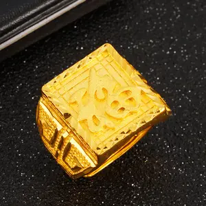 Vintage Ethnic Style Ring for Men Gold Plated Copper Alloy Adjustable Statement Jewelry
