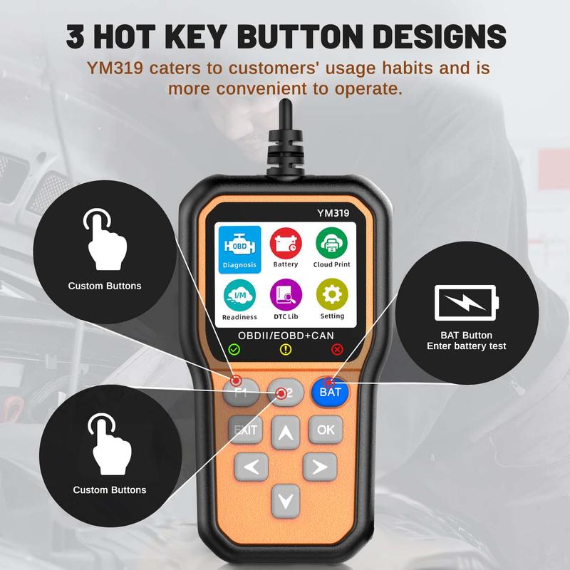 This Hill OBD2 Scanner Diagnose Tool - Battery Tester 2 in 1, Read/Clear Car Check Engine Light Code Reader - OBDII Scan Tool & Battery Charging Component Test