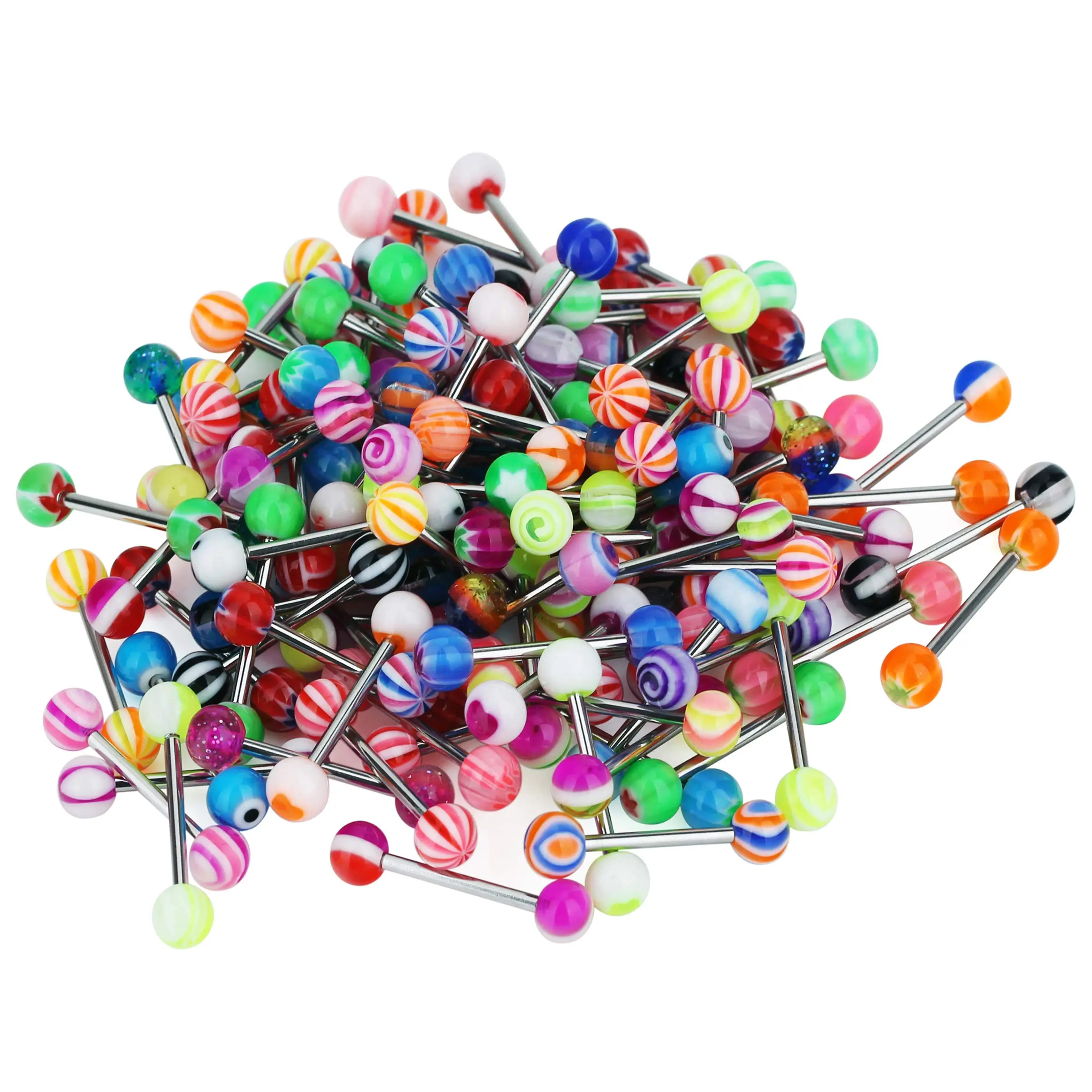 14g Tongue Rings Assorted Colors Stainless Steel Barbells