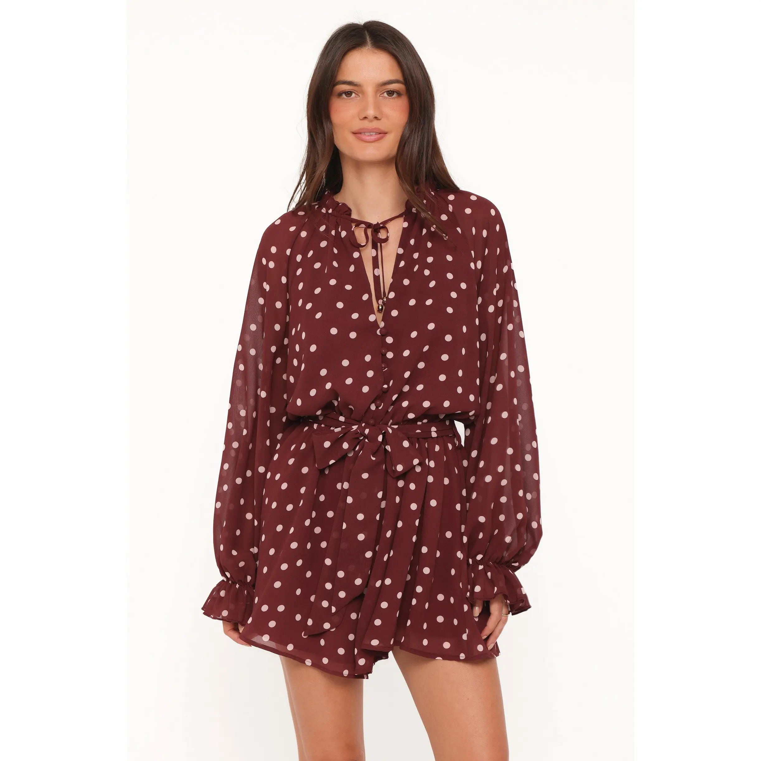 Michelle Romper - Burgundy Polka Dot