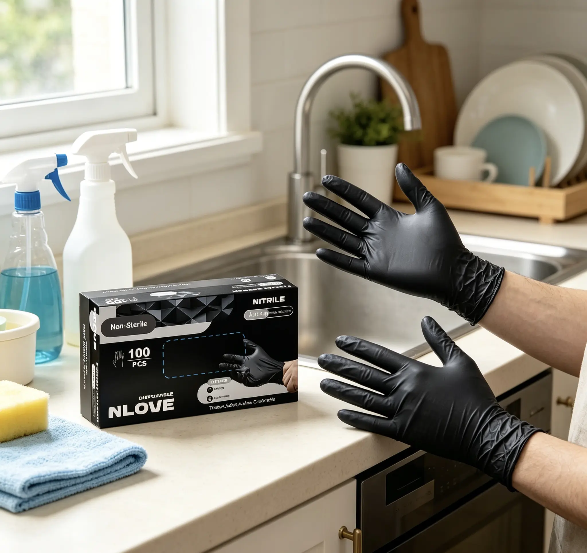 Heavy-Duty Black Disposable Nitrile Handling Gloves, 100pcs Medium, Powder-Free, Latex-Free Non-Hybrid Vinyl, Durable Chemical Work-Safe Cleaning Gloves, for Cleaning, Tattoo, Durable Cleaning Gloves