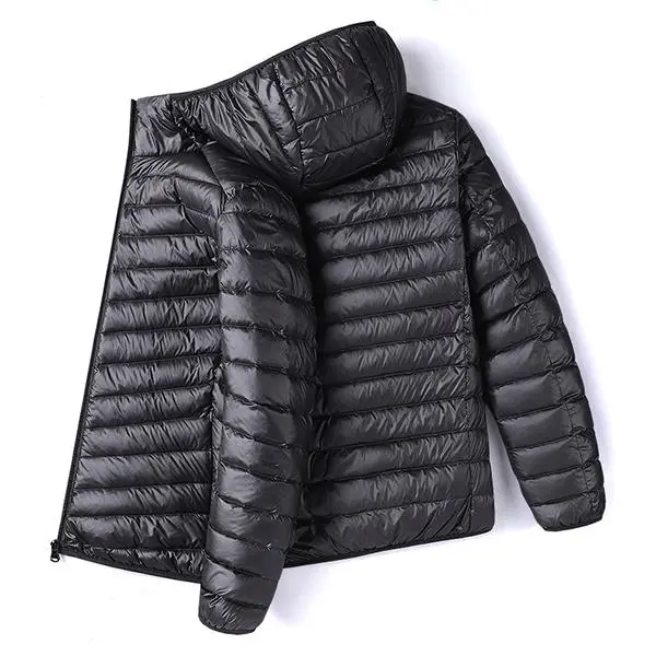 Men’s Glossy Hooded Cotton-Blend Puffer Jacket - Stylish, Minimalist, Trendy Outerwear Coats, Lightweight Padded Zip-Up Windproof Tops for Commuting, Outdoor Activities