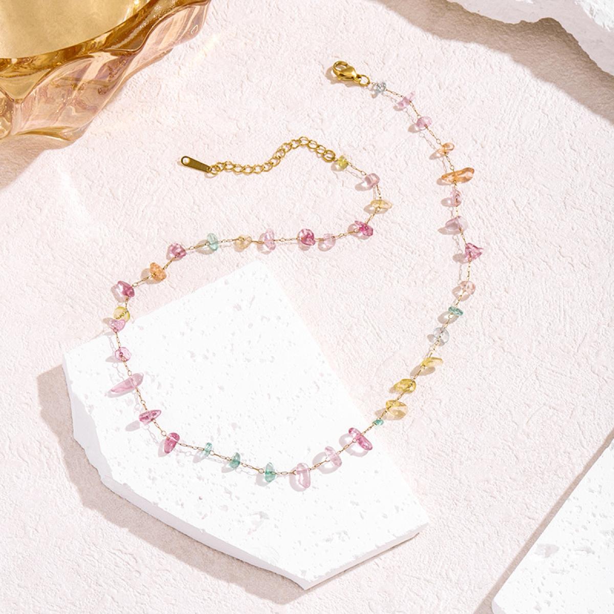 Colorful Irregular Beaded Layered Necklace Bracelet for Women, Dainty Summer Beach Collarbone Chain, Elegant Everyday Wear Jewelry, Perfect Gift for Her, Versatile Accessory for Party Vacation Daily Outfit