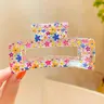 Women's Cute Colorful Flower Pattern Hair Claw, Pink Hair Claw Clip for Women & Girls Back To School, Cute Accessory, Cute Hair Accessories, Hairstyle Decor, Flat Claw Clips, Transparent Clips, Durable Plastic Material, Fun Hair Clips